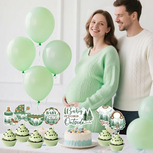 Baby Its Cold Outside Baby Shower Decorations, Winter Forest Cake Topper & 24 Cupcake Toppers, Woodland Green Party Supplies (Pack of 25) in Saudi Arabia
