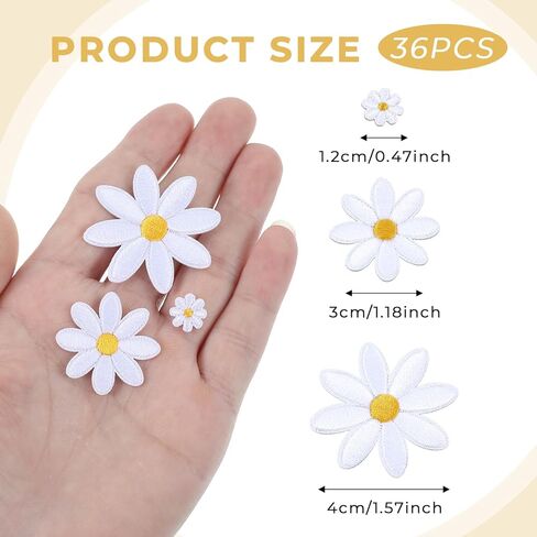 36 جهاز كمبيوتر شخصى 3 أحجام زهرة الأقحوان الحديد على الرقع، بقع النسيج الأبيض للملابس، لطيف التطريز زين التصحيح الأزهار خياطة على التصحيح للفتيات الملابس القبعات القمصان أكياس السترات الجينز حقيبة الظهر in Kuwait