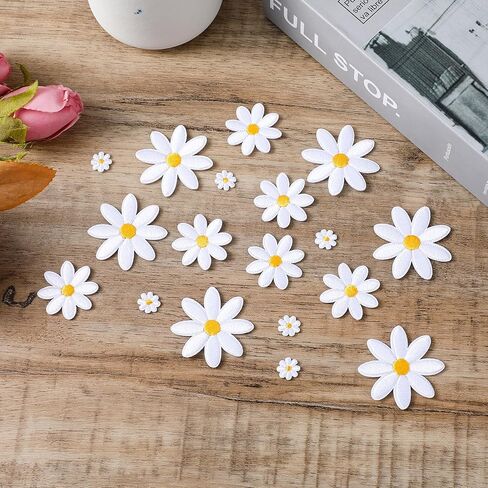 36 جهاز كمبيوتر شخصى 3 أحجام زهرة الأقحوان الحديد على الرقع، بقع النسيج الأبيض للملابس، لطيف التطريز زين التصحيح الأزهار خياطة على التصحيح للفتيات الملابس القبعات القمصان أكياس السترات الجينز حقيبة الظهر in Kuwait