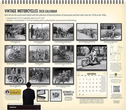 Asgard Press 2026 Vintage Motorcycles Deluxe Wall Calendar, 16 Months, Frame-Ready Prints of Classic Motorcycles with Commentary, 14"x24" (Size When Open) in Saudi Arabia