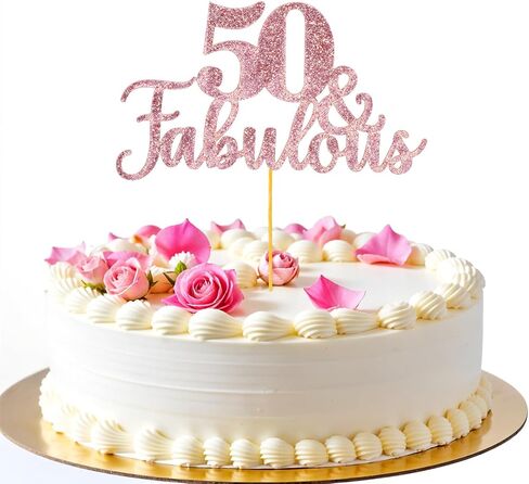 50 & رائع كعكة توبر بريق خمسين ورائع كعكة القبعات العالية الذهب الوردي 50 عيد ميلاد الكعك زينة الذكرى السنوية حزب الكعك زينة لوازم in Kuwait