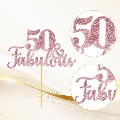 50 & رائع كعكة توبر بريق خمسين ورائع كعكة القبعات العالية الذهب الوردي 50 عيد ميلاد الكعك زينة الذكرى السنوية حزب الكعك زينة لوازم in Kuwait