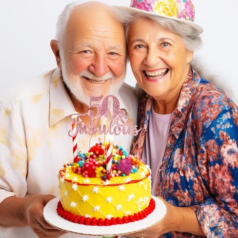 50 & رائع كعكة توبر بريق خمسين ورائع كعكة القبعات العالية الذهب الوردي 50 عيد ميلاد الكعك زينة الذكرى السنوية حزب الكعك زينة لوازم in Kuwait