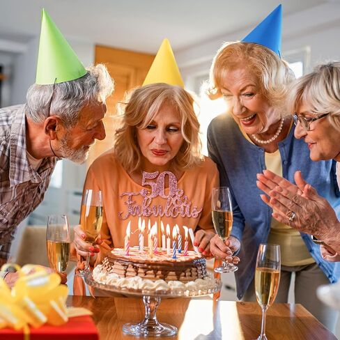 50 & رائع كعكة توبر بريق خمسين ورائع كعكة القبعات العالية الذهب الوردي 50 عيد ميلاد الكعك زينة الذكرى السنوية حزب الكعك زينة لوازم in Kuwait