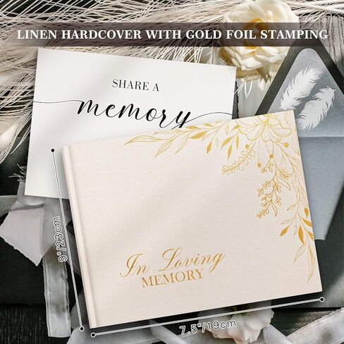 Lanpn Funeral Guest Book for Memorial Service, Linen in Loving Memory Registry Guest Book, Funeral Favors Sign in Books for Guests Celebration of Life Memory Book for Funeral with Table Sign, Beige in Saudi Arabia