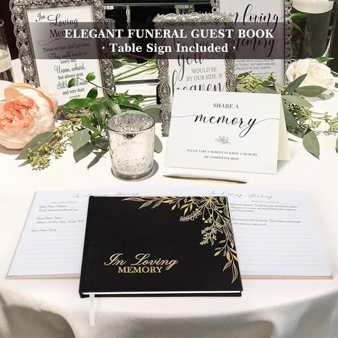 Lanpn Funeral Guest Book for Memorial Service, Linen in Loving Memory Registry Guest Book, Funeral Favors Sign in Books for Guests Celebration of Life Memory Book for Funeral with Table Sign, Beige in Saudi Arabia