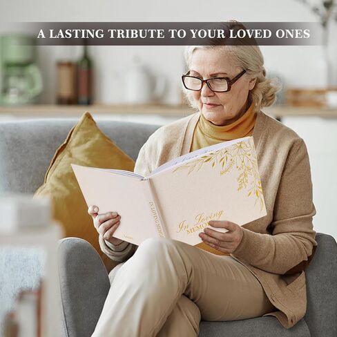 Lanpn Funeral Guest Book for Memorial Service, Linen in Loving Memory Registry Guest Book, Funeral Favors Sign in Books for Guests Celebration of Life Memory Book for Funeral with Table Sign, Beige in Saudi Arabia