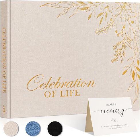Lanpn Funeral Guest Book for Memorial Service, Linen in Loving Memory Registry Guest Book, Funeral Favors Sign in Books for Guests Celebration of Life Memory Book for Funeral with Table Sign, Beige in Saudi Arabia