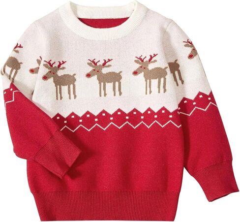 Girls Christmas Pullover Sweaters Reindeer Elk Snow Long Sleeve Crew Neck Chunky Tops in Saudi Arabia