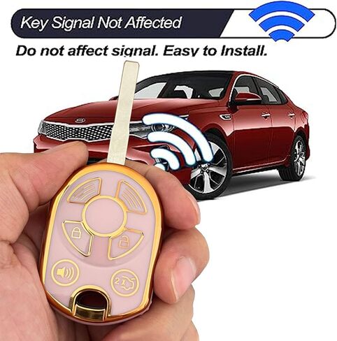 مفتاح أنظمة الدخول بدون مفتاح لغطاء غطاء Ford Key Fob مع سلسلة مفاتيح مناسبة لمفتاح Ford Transit Mustang Fusion Lincoln Mercury الذكي (4 أزرار ذهبي وردي) in Kuwait