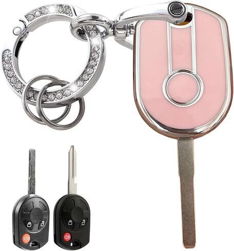 مفتاح أنظمة الدخول بدون مفتاح لغطاء غطاء Ford Key Fob مع سلسلة مفاتيح مناسبة لمفتاح Ford Transit Mustang Fusion Lincoln Mercury الذكي (4 أزرار ذهبي وردي) in Kuwait