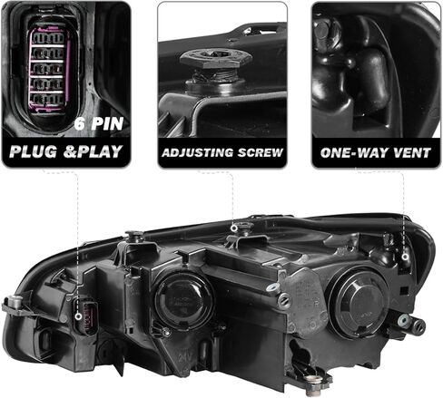 استبدال مجموعة المصابيح الأمامية SOCKIR Halogen 6 Pin لـ 2012-2015 Volkswagen Passat OE استبدال المصابيح الأمامية للسائق والمصابيح الأمامية الجانبية للركاب (مجموعة من 2) in Kuwait