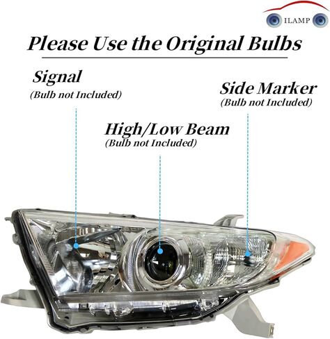 Halogen Headlight Fit For 2014 2015 2016 Highlander Headlamp Assembly Replacement (Left Driver) LH 81150-0E180 HD15A01L in Saudi Arabia