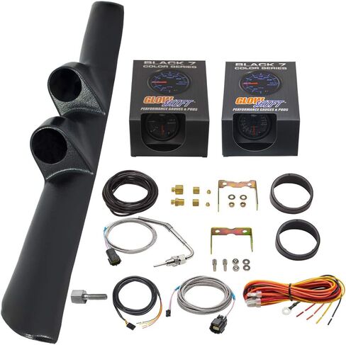 GlowShift Diesel Gauge Package Compatible with Dodge Ram Cummins 1500 2500 3500 1998-2002 - Black 7 Color 60 PSI Boost & 1500 F Pyrometer EGT Gauges - Black Full Size Dual Pillar Pod in Saudi Arabia