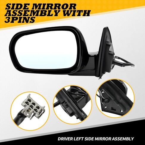 Left Driver Side Mirror Assembly Compatible with Accord 4-Door 1998-2002 Side View Mirror Manual Folding and Power HO1320125 76250-S84-A31 Black (3Pins) in Saudi Arabia