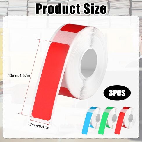 3 Rolls Label Maker Tape for Phomemo D30, 12x40mm Self Adhesive Label Tape Waterproof Thermal Paper Stickers Roll Thermal Labels for Office Home School Supplies (Red, Green, Blue) in Saudi Arabia
