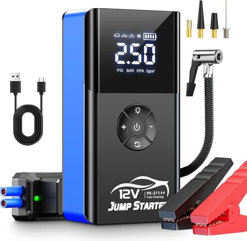 Portable Car Jump Starter with Air Compressor, 4000A 180PSI Car Battery Jump Starter Battery Pack (10L Gas/8L Diesel), 12V Car Jump Box Car Battery Jumper Starter, Large LCD Display,2 Lights (Orange) in Saudi Arabia
