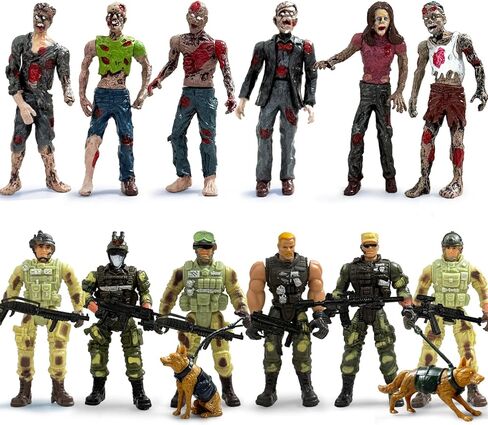 Army Men Soldiers Toy Action Figures,14 PCS Military Playset Include Army Men Set with Weapon Accessories, Zombie Figure Toys, 2 Police Dog Figures, Military Toy for Kids Boys 4-7 in Saudi Arabia