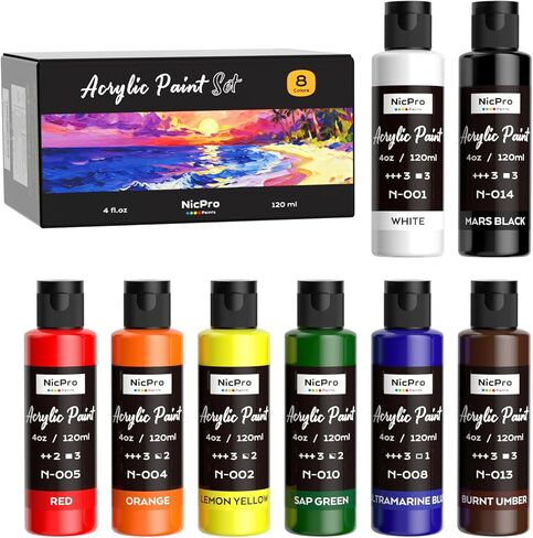 طلاء أكريليك كبير من نيكبرو (16.9 أوقية ، 500 مل) ، أصباغ غنية ، طلاء حرفي غير سام للأسطح المتعددة ، قماش ، خشب ، جلد ، سيراميك ، قماش ، لوازم الطلاء الفنية للأطفال والكبار in Kuwait