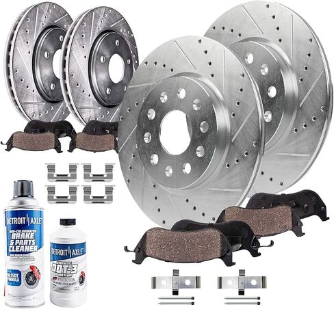 Detroit Axle - Brake Kit for 2015-2018 Cadillac ATS Drilled and Slotted Disc Brake Rotors Ceramic Brakes Pads with Hardware 2016 2017 Replacement : 12.64" inch Front and 12.40" inch Rear Rotors in Saudi Arabia