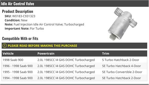 Idle Air Control Valve - Compatible with 1994-1998 Saab 900 2.0L Turbo in Saudi Arabia