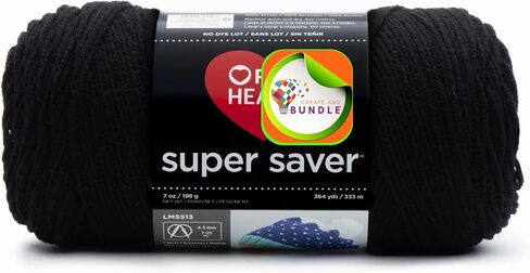 Acrylic Yarn Black – Red Heart Super Saver, Medium #4, 7oz/198g Skein, 364 Yards for Knitting & Crochet + Create Sticker in Kuwait