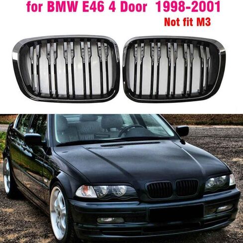 Double-line Style Gloss Black Front Kidney Grille Slat Style Grill For BMW E46 4 Doors 1998 1999 2000 2001 Car Styling(Gloss black) in Saudi Arabia