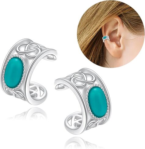 925 Sterling Silver Celtic Ear Cuff Earrings Non Pierced Lab Moonstone Fake Cartilage Cuffs Earrings for Women - Set of 2 (Celtic Moonstone) in Kuwait