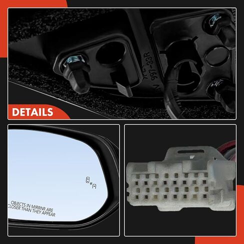 مرآة باب كهربائية جانبية للركاب من A-Premium - متوافقة مع Toyota Highlander 2014-2019 - مرآة رؤية خلفية خارجية قابلة للطي يدويًا باللون الأسود مع ضوء إشارة وكشف النقاط العمياء in Kuwait