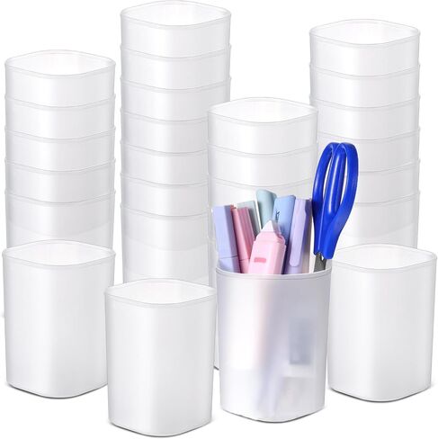 30 Pcs Pen Holder Pen Cups for Desk Organizers and Storage Stationery Plastic Frosted Pencil Holder Cups Ins Style Transparent for Office School Home Supplies in Saudi Arabia