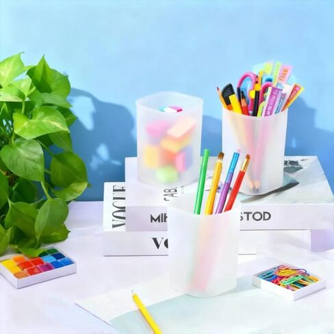 30 Pcs Pen Holder Pen Cups for Desk Organizers and Storage Stationery Plastic Frosted Pencil Holder Cups Ins Style Transparent for Office School Home Supplies in Saudi Arabia