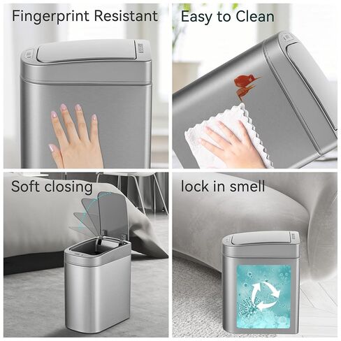 Ninestars Automatic Motion Sensor Bathroom Trash Can, 1.8 Gallon Smart Opening Garbage Bin for Bathroom, Bedroom, Kitchen, Office in Kuwait