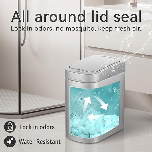 Ninestars Automatic Motion Sensor Bathroom Trash Can, 1.8 Gallon Smart Opening Garbage Bin for Bathroom, Bedroom, Kitchen, Office in Kuwait