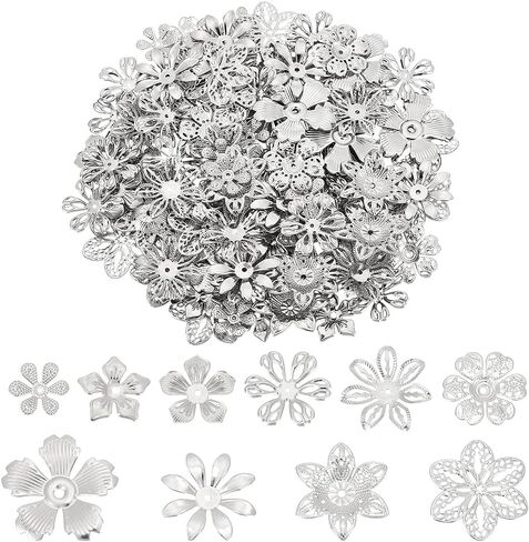 PH PandaHall 10 Styles Iron Flower & Filigree Bead Caps, Metal Spacer Caps for Earrings, Bracelets & Necklaces - Jewelry Making DIY Craft, Platinum in Saudi Arabia