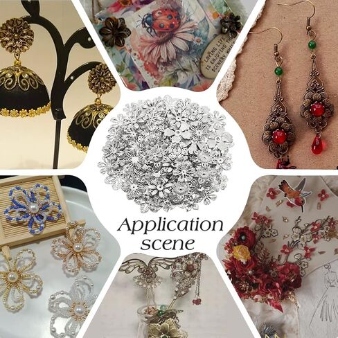 PH PandaHall 10 Styles Iron Flower & Filigree Bead Caps, Metal Spacer Caps for Earrings, Bracelets & Necklaces - Jewelry Making DIY Craft, Platinum in Saudi Arabia