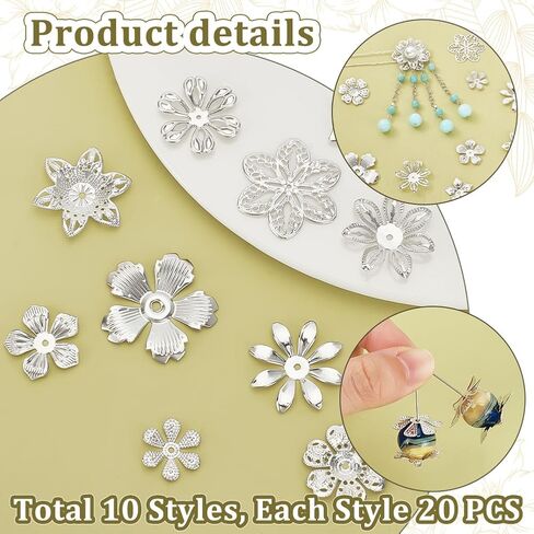 PH PandaHall 10 Styles Iron Flower & Filigree Bead Caps, Metal Spacer Caps for Earrings, Bracelets & Necklaces - Jewelry Making DIY Craft, Platinum in Saudi Arabia