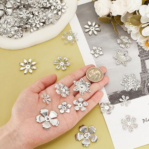 PH PandaHall 10 Styles Iron Flower & Filigree Bead Caps, Metal Spacer Caps for Earrings, Bracelets & Necklaces - Jewelry Making DIY Craft, Platinum in Saudi Arabia