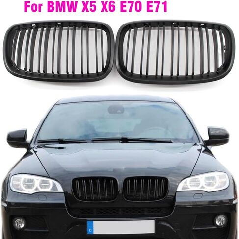 Matte Black Double Slat Kidney Grille Front Grill for BMW X5 X6 E70 E71 Car Styling Racing Grills 2007-2013(Matt Black) in Saudi Arabia