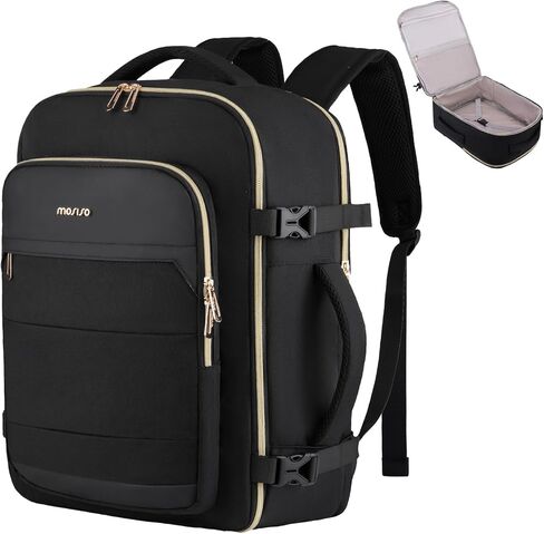 MOSISO Travel Backpack for Women Men, 15-15.6 inch Flight Approved Carry on Backpack with Side Handle & Luggage Strap, 16 inch Personal Item Travel Bag for Weekender College Work Business, Black in Saudi Arabia