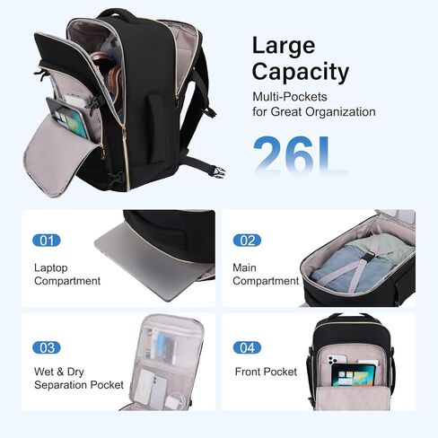 MOSISO Travel Backpack for Women Men, 15-15.6 inch Flight Approved Carry on Backpack with Side Handle & Luggage Strap, 16 inch Personal Item Travel Bag for Weekender College Work Business, Black in Saudi Arabia