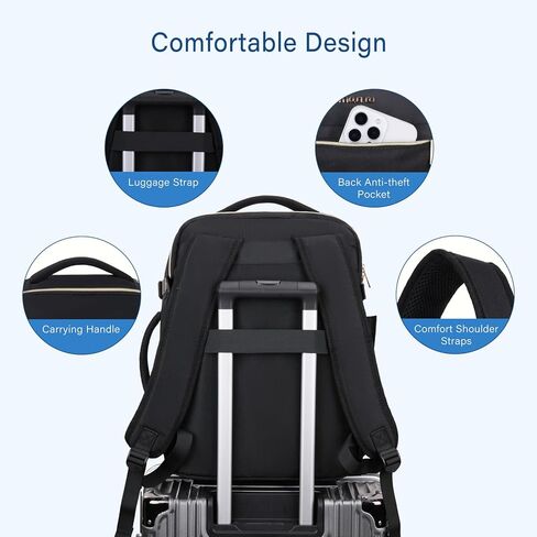 MOSISO Travel Backpack for Women Men, 15-15.6 inch Flight Approved Carry on Backpack with Side Handle & Luggage Strap, 16 inch Personal Item Travel Bag for Weekender College Work Business, Black in Saudi Arabia