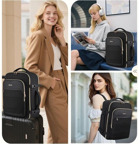 MOSISO Travel Backpack for Women Men, 15-15.6 inch Flight Approved Carry on Backpack with Side Handle & Luggage Strap, 16 inch Personal Item Travel Bag for Weekender College Work Business, Black in Saudi Arabia