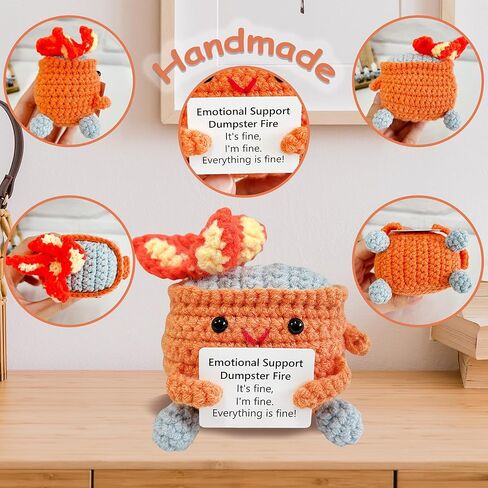 Handmade Crochet Emotional Support Dumpster Fire,Emotional Support Gift, Burning Trash Can, Eco Friendly Gift, Desk Décor,Fun Home Décor, Gift For Friends (Red) in Saudi Arabia