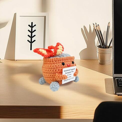 Handmade Crochet Emotional Support Dumpster Fire,Emotional Support Gift, Burning Trash Can, Eco Friendly Gift, Desk Décor,Fun Home Décor, Gift For Friends (Red) in Saudi Arabia