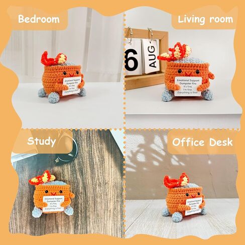 Handmade Crochet Emotional Support Dumpster Fire,Emotional Support Gift, Burning Trash Can, Eco Friendly Gift, Desk Décor,Fun Home Décor, Gift For Friends (Red) in Saudi Arabia
