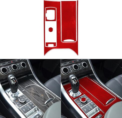 Interior Decals Gear Shift Surround Central Control Compatible with Land Rover Range Rover Sport L494 Accessories 2014-2021 Red Real Carbon Fiber Gear Shift Stickers Set in Saudi Arabia