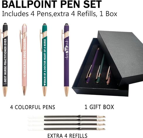 Nurse Practitioner Gifts, Nurse Practitioner 2-in-1 Stylus Ballpoint Pen Set, 1.0mm Black Ink (4 Pens with 4 Refills) in Saudi Arabia