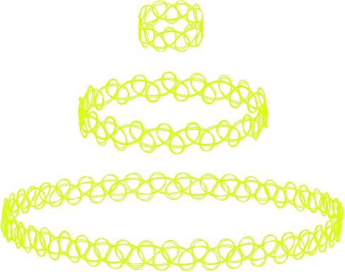 BodyJ4You Choker Henna Tattoo Necklace Bracelet Ring Set - 90s Accessories 80s Old School 2000s Jewelry - Vibrant Pink Blue Rainbow Gothic Black - One Size Women Teen Girl - Stretchy Elastic Plastic in Kuwait