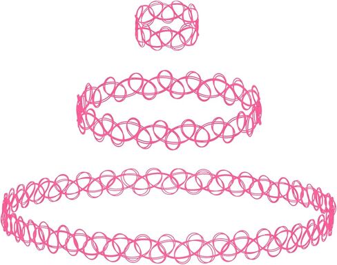 BodyJ4You Choker Henna Tattoo Necklace Bracelet Ring Set - 90s Accessories 80s Old School 2000s Jewelry - Vibrant Pink Blue Rainbow Gothic Black - One Size Women Teen Girl - Stretchy Elastic Plastic in Kuwait