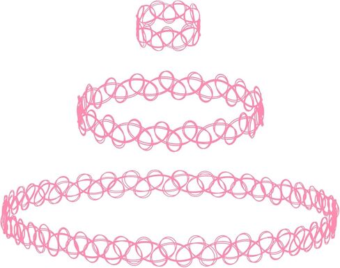 BodyJ4You Choker Henna Tattoo Necklace Bracelet Ring Set - 90s Accessories 80s Old School 2000s Jewelry - Vibrant Pink Blue Rainbow Gothic Black - One Size Women Teen Girl - Stretchy Elastic Plastic in Kuwait